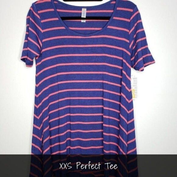 LuLaRoe Perfect T XXS Blue Pink Stripes NEW - Picture 1 of 1